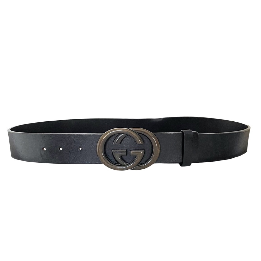Gucci Black Leather Solid Bronze Interlocking Gg … - image 2